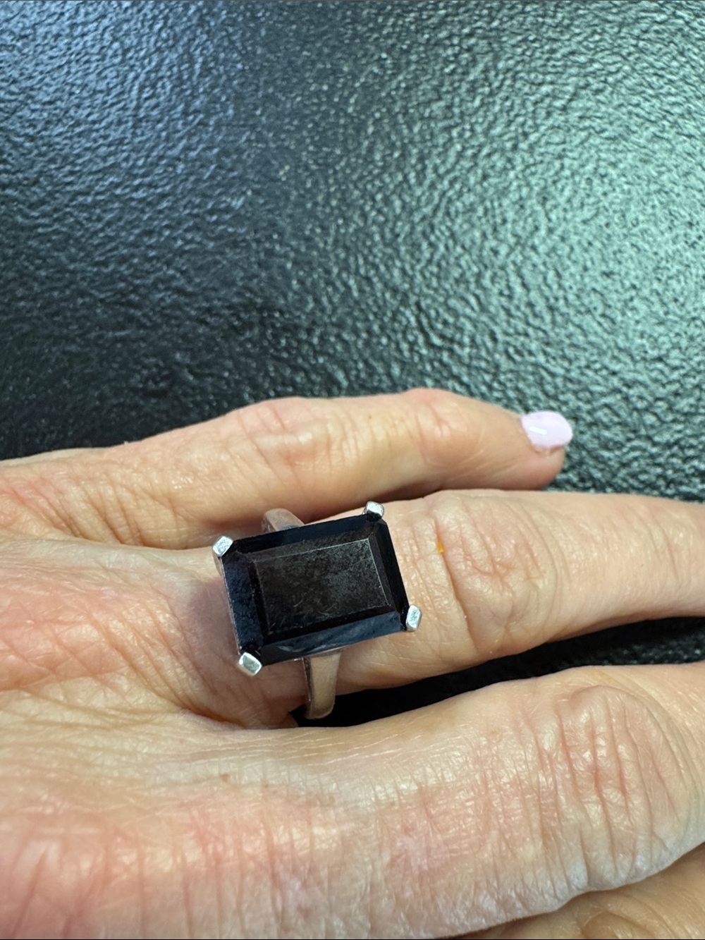Rectangular Black Stone Sterling-Color Ring 925